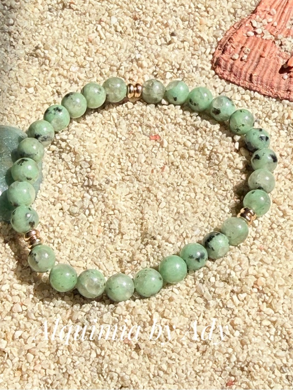 SESAME JASPER Mint Green Beaded Bracelet with Gold Accent